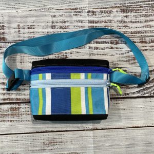 Ocean Stripe Mini Crossbody / Fanny Pack: Blue Strap with a Refreshing Aqua Stripe Design